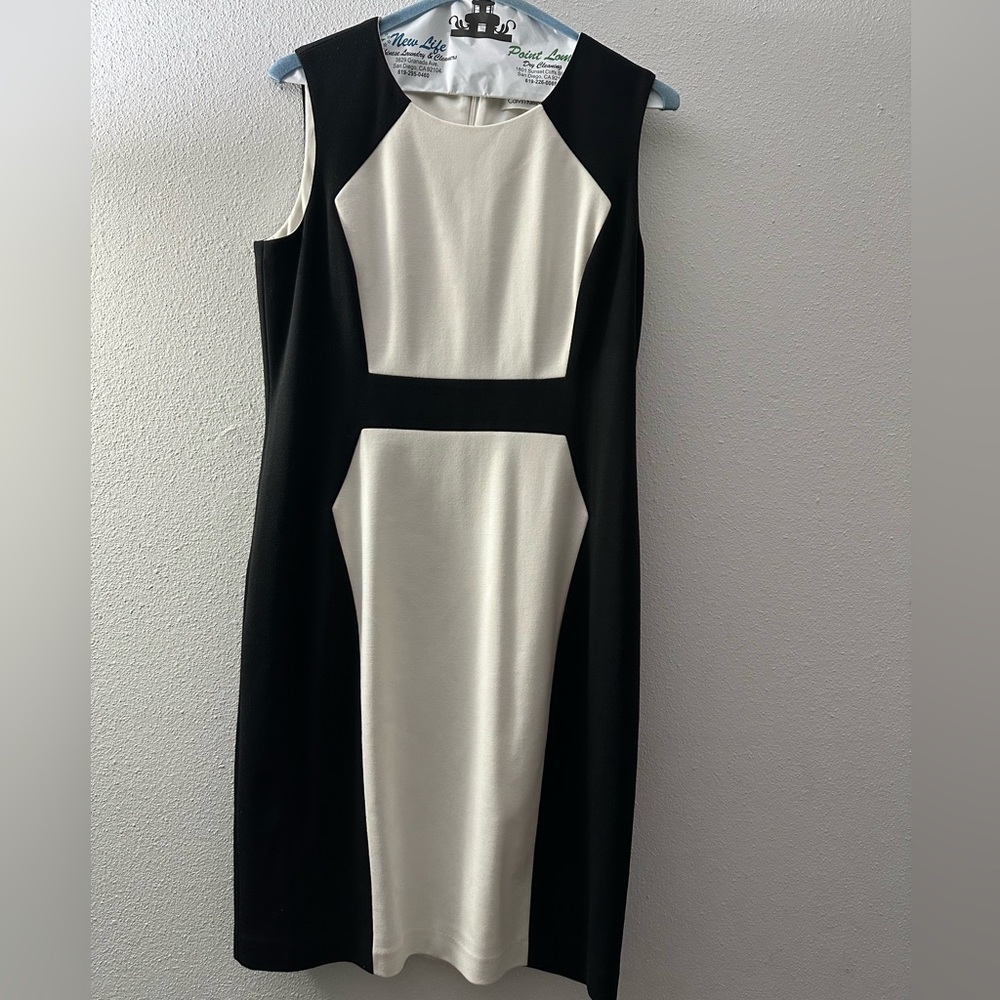 Calvin Klein Black and Cream Midi Dress